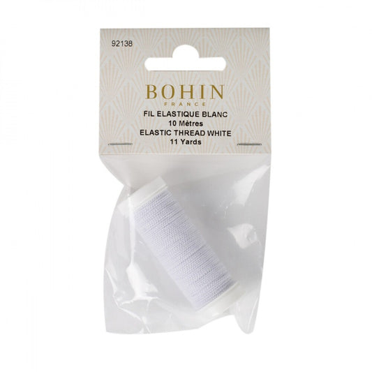 Bohin Beading Elastic Thread - White 11 yds for garments, sewing and bag making projects