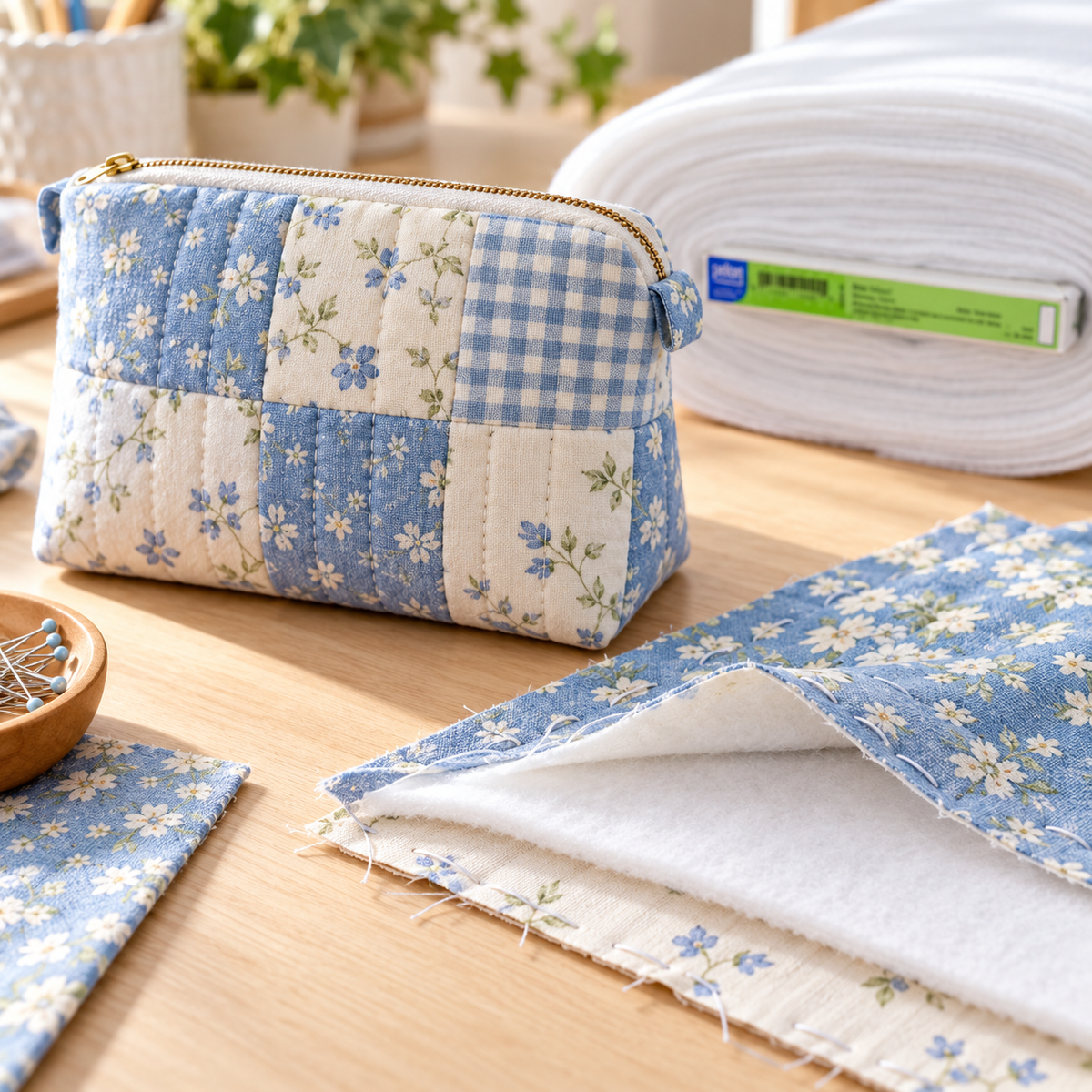 Pellon 988 Sew-In Fleece – By the Yard — digitally illustrated project inspiration; batting sold separately from finished projects
