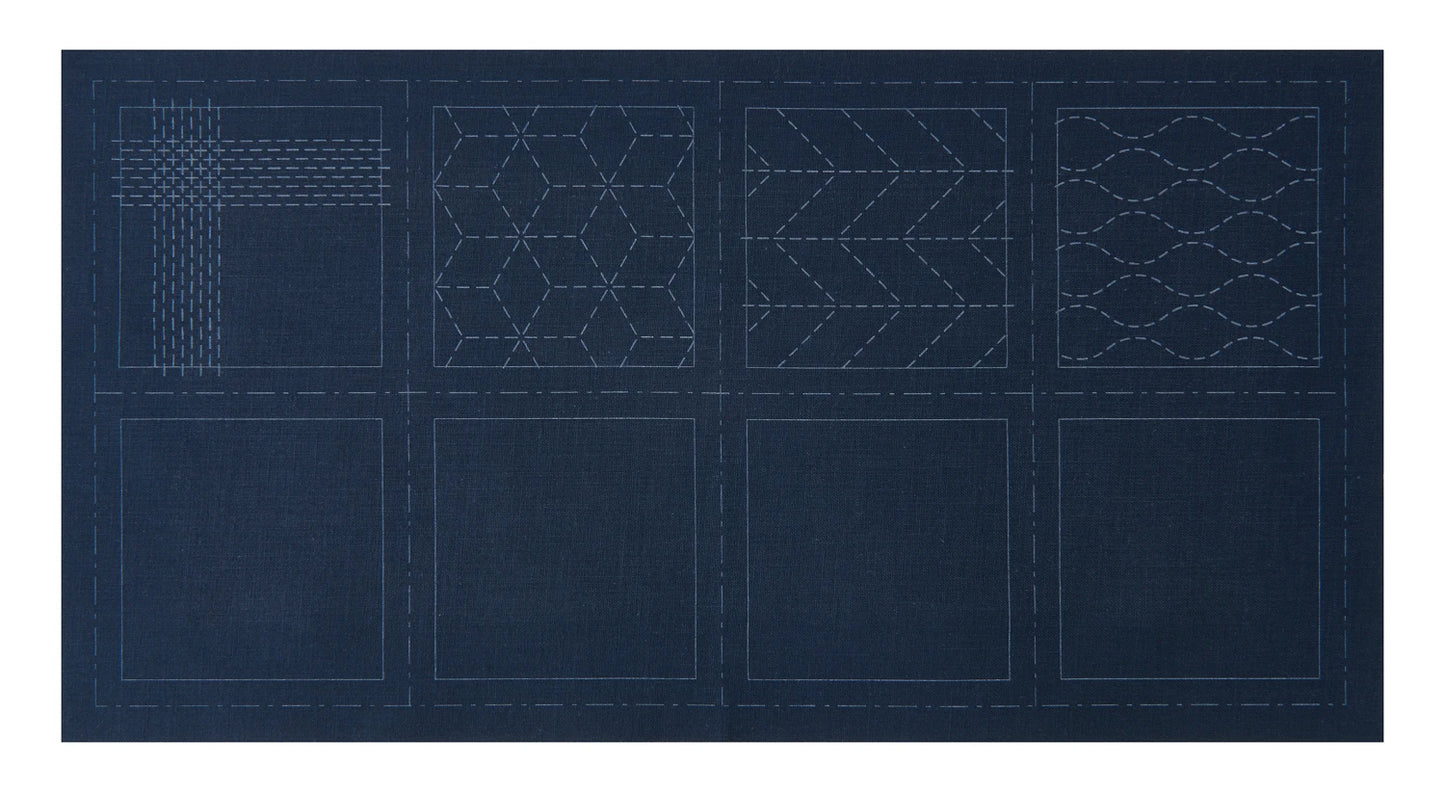 Cosmo Sashiko 100% Cotton Pre-printed Precut Cloth Set For Coasters - Blue