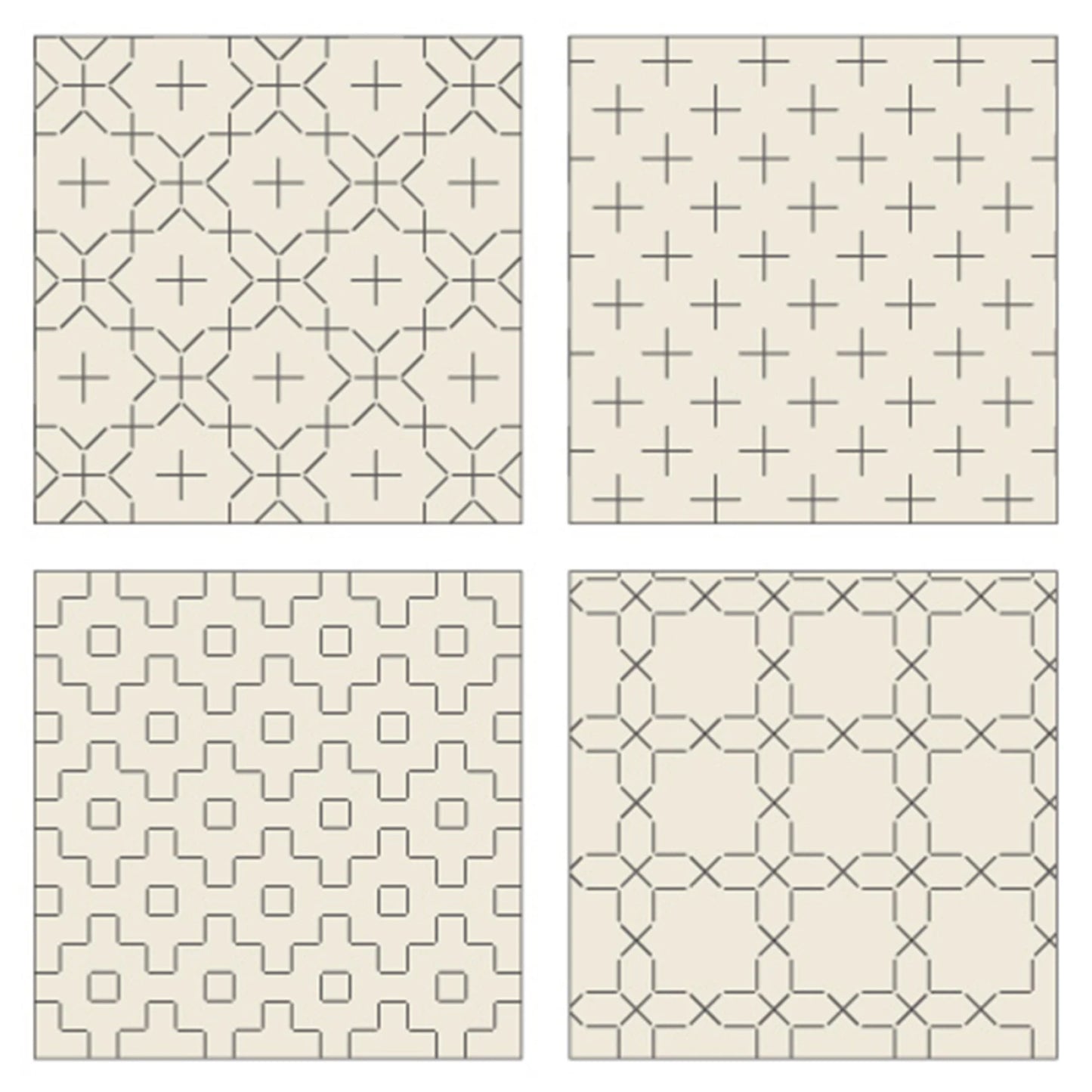 Cosmo Japanese Sashiko Coaster Kit - Ivory 100% Cotton Pre-Printed Squares (Set of 4)