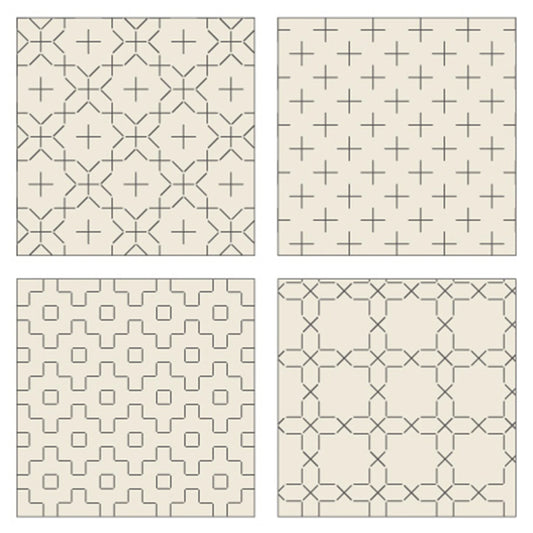 Cosmo Japanese Sashiko Coaster Kit - Ivory 100% Cotton Pre-Printed Squares (Set of 4)