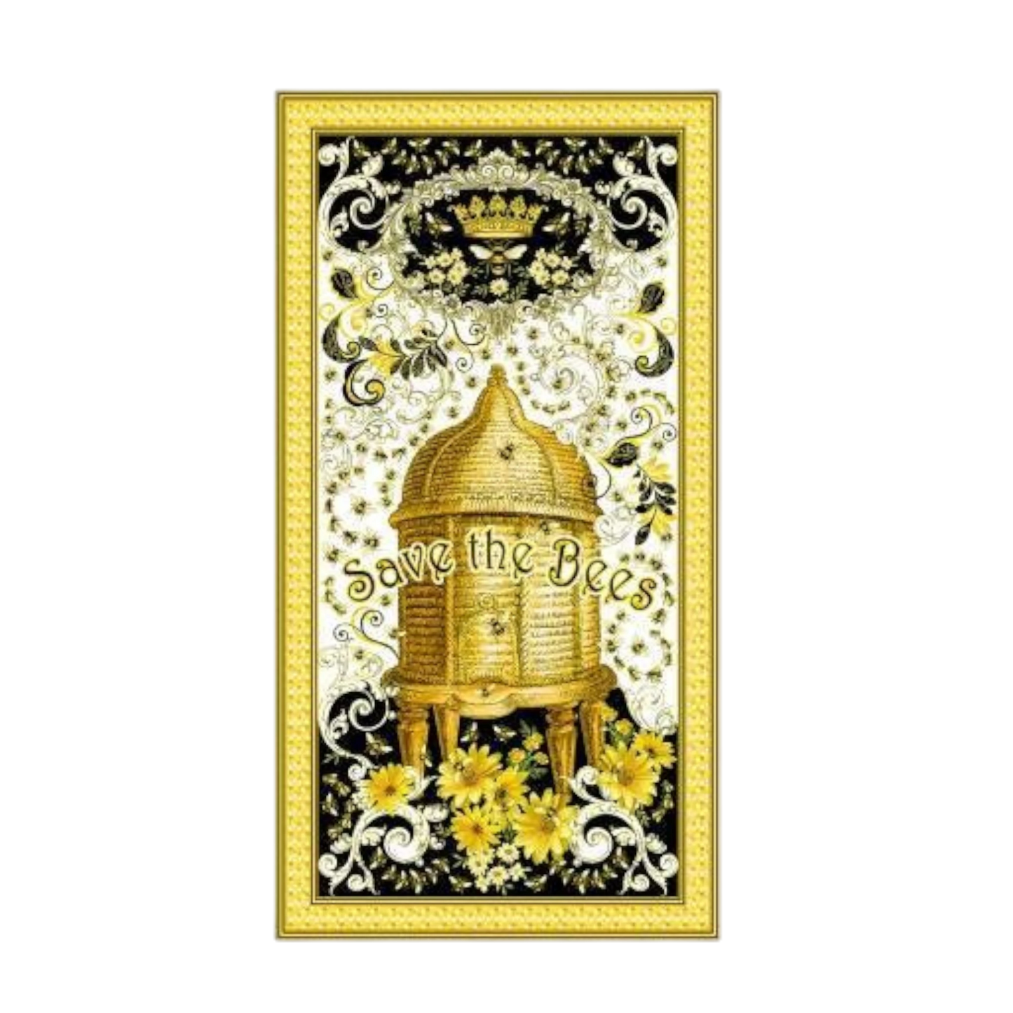Buzzworthy Panel with Metallics - Black and Gold for patchwork, quilting and sewing