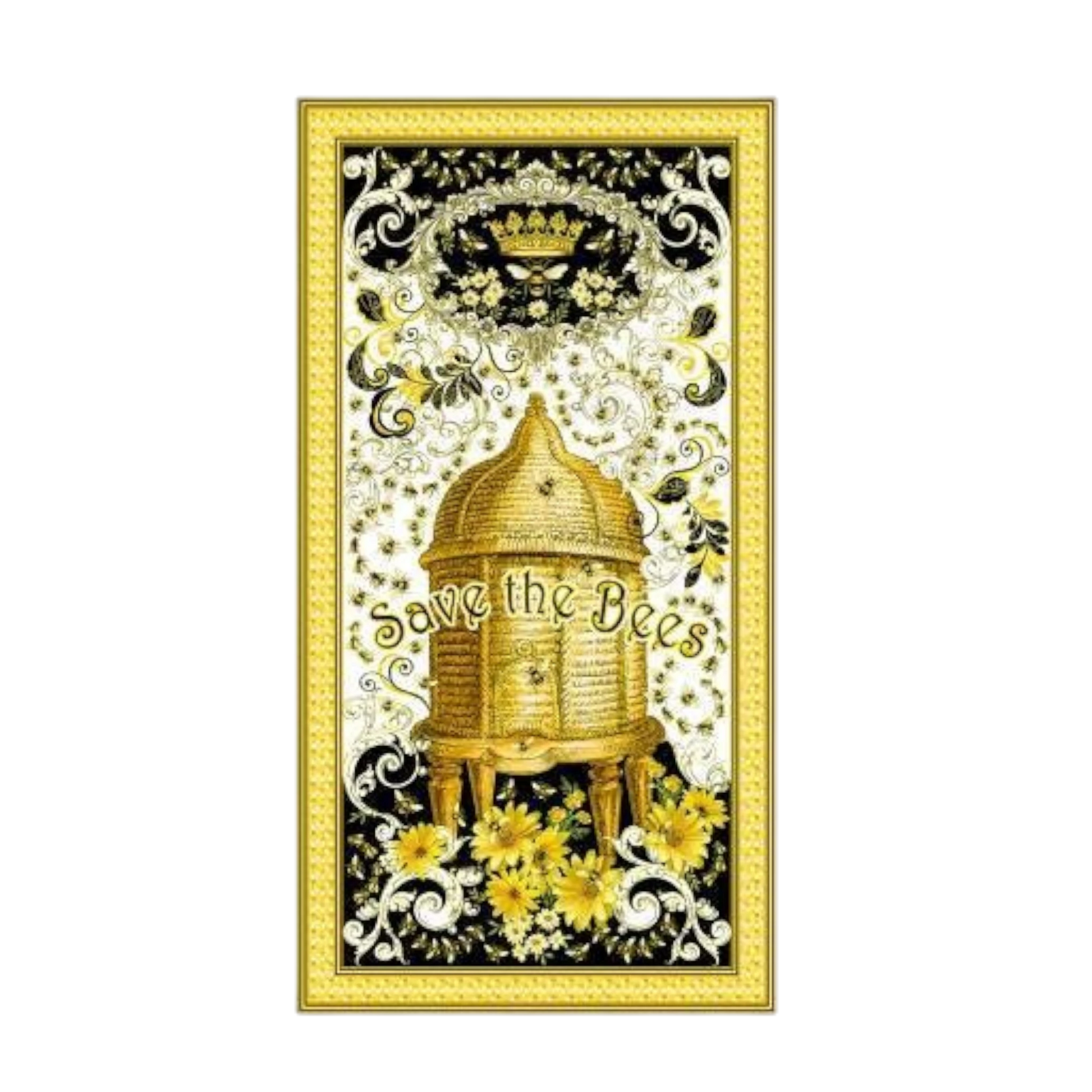 Buzzworthy Panel with Metallics - Black and Gold for patchwork, quilting and sewing