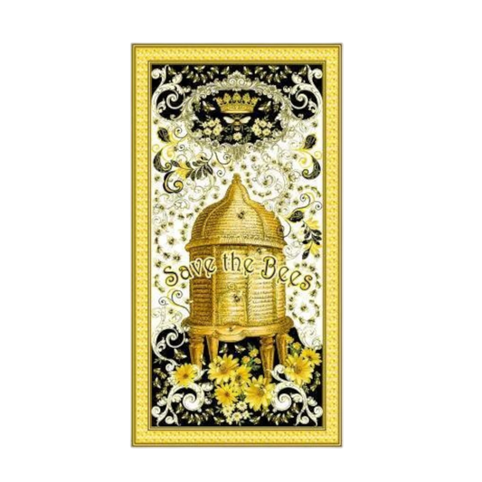 Buzzworthy Panel with Metallics - Black and Gold for patchwork, quilting and sewing