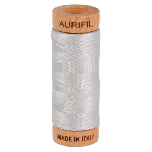 Aurifil Mako 80wt Cotton Thread Solid Aluminium for patchwork, quilting and sewing