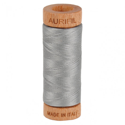 Aurifil Mako 80wt Cotton Thread Solid Stainless Steel for patchwork, quilting and sewing