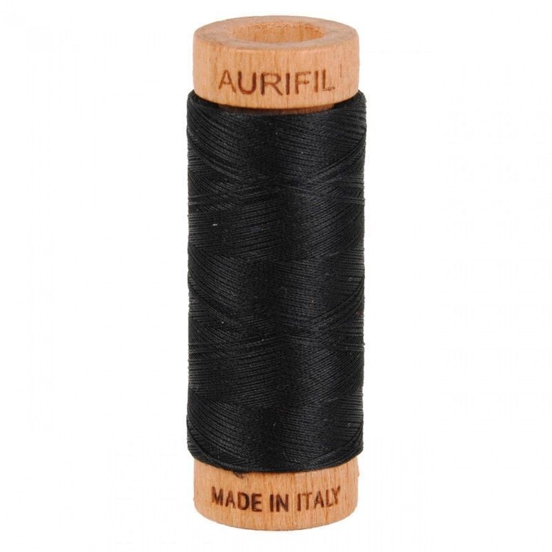Aurifil Mako 80wt Cotton Thread Solid Black for patchwork, quilting and sewing