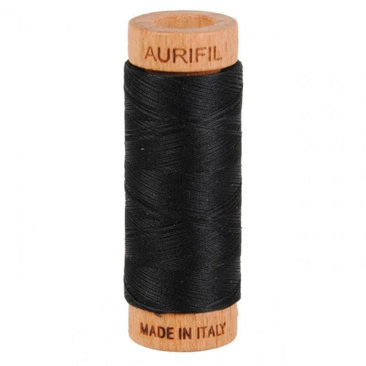 Aurifil Mako 80wt Cotton Thread Solid Black for patchwork, quilting and sewing