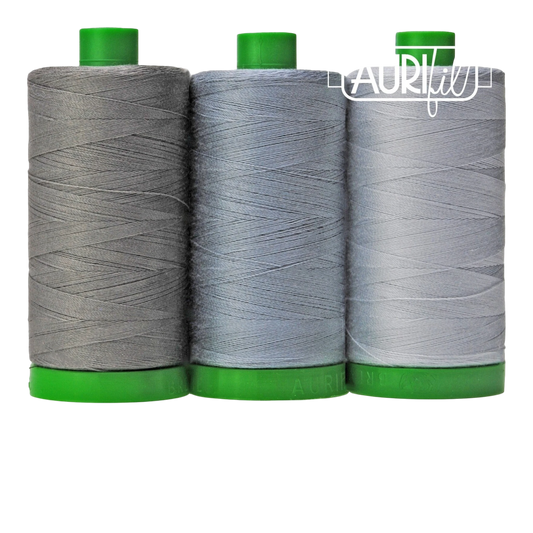 Aurifil 3pc Set Sumatran Elephant Grey 40wt , piecing and stitching