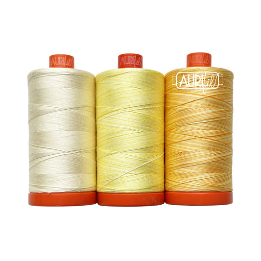 Aurifil 3pc Set Golden Trumpet 50wt , piecing and stitching