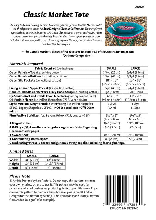 Classic Market Tote Pattern , quilting and craft projects