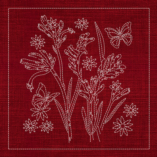 Sashiko Australia Native Flowers 2 - CHERRY RED , piecing and stitching