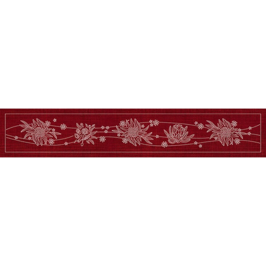 Sashiko Australia Native Flowers 5 Runner , piecing and stitching