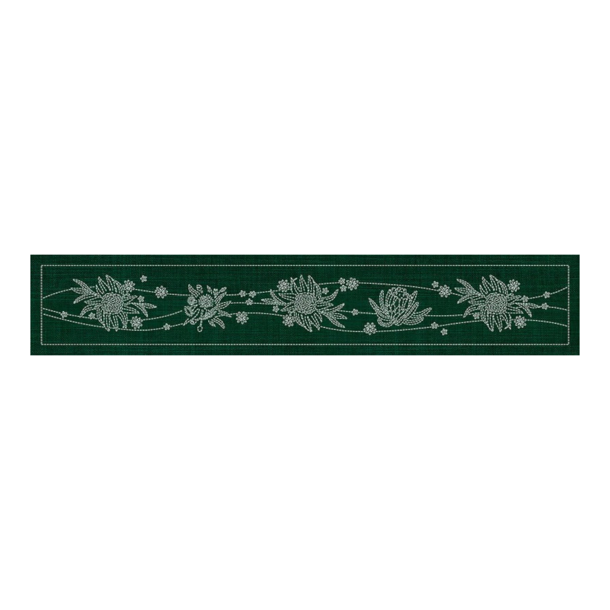 Sashiko Australia Native Flowers 5 Runner GREEN , piecing and stitching