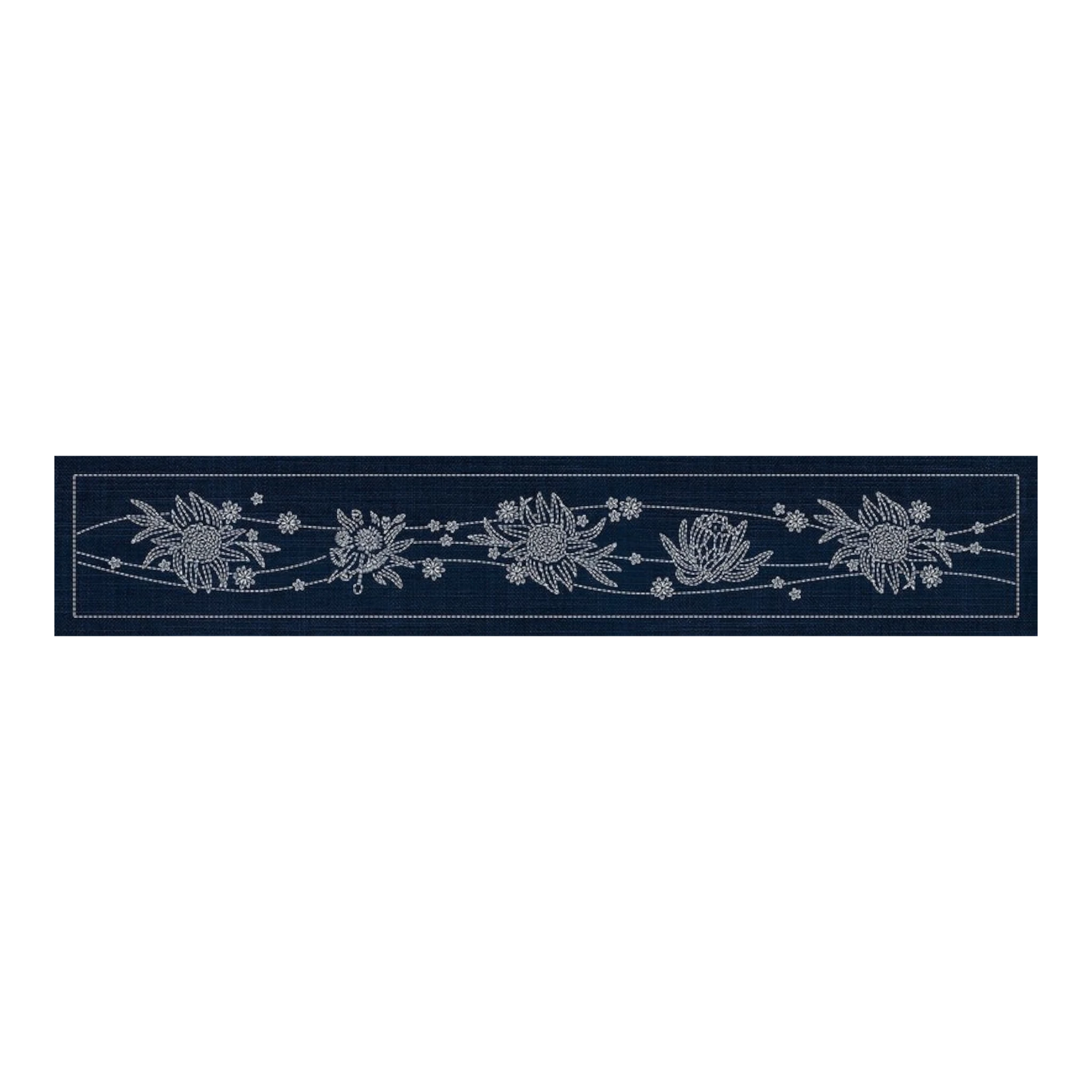 Sashiko Australia Native Flowers 5 Runner INDIGO , piecing and stitching