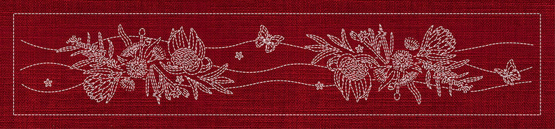 Sashiko Australia Native Flowers 6 Runner CHERRY RED , piecing and stitching