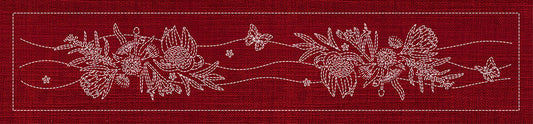 Sashiko Australia Native Flowers 6 Runner CHERRY RED , piecing and stitching