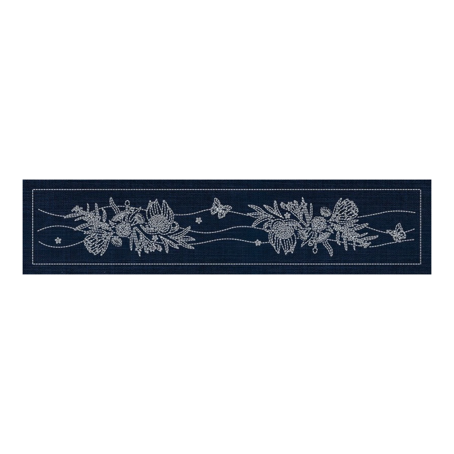 Sashiko Australia Native Flowers 6 Runner INDIGO , piecing and stitching