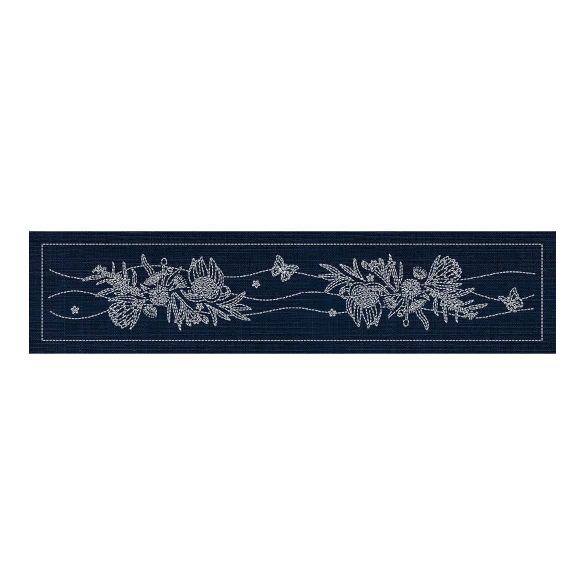 Sashiko Australia Native Flowers 6 Runner INDIGO , piecing and stitching