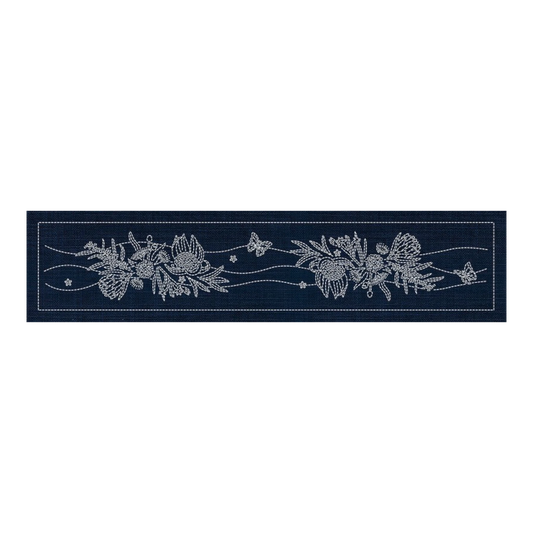 Sashiko Australia Native Flowers 6 Runner INDIGO , piecing and stitching