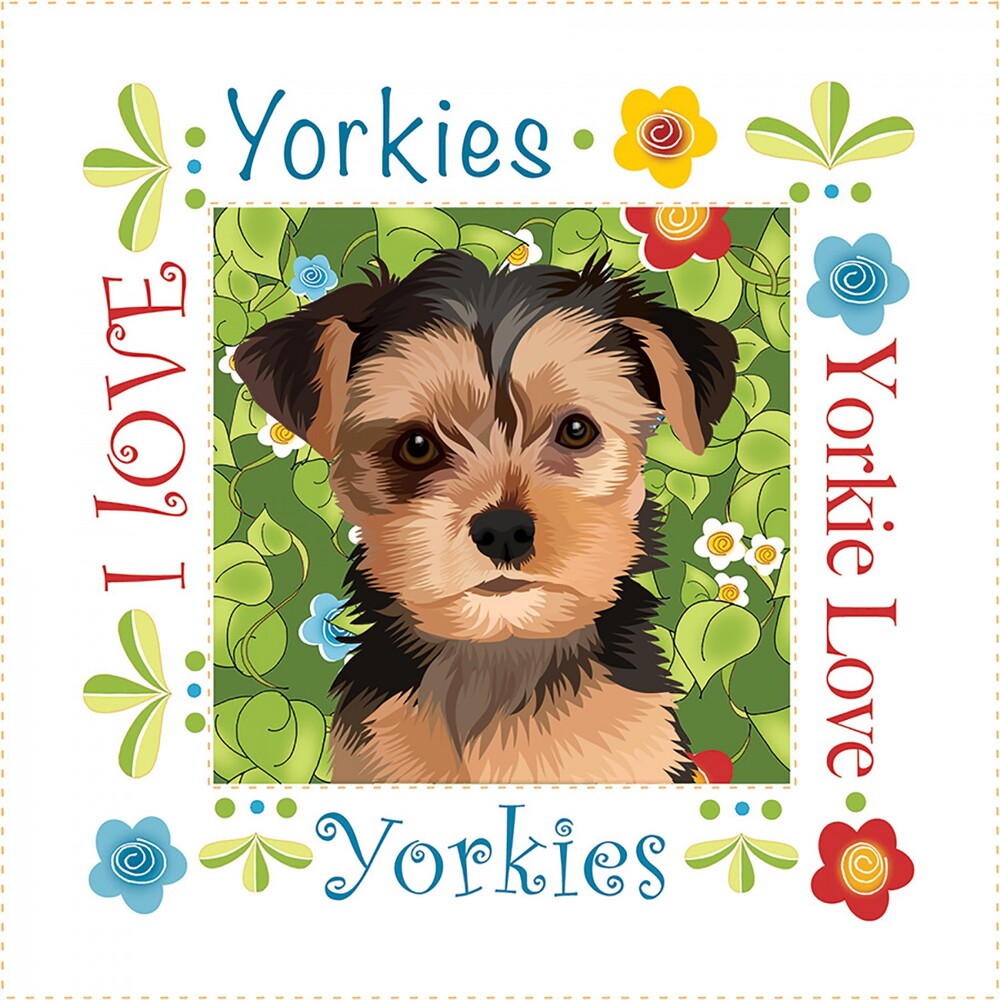 Yorkies 152 mm Art Fabric Panel for patchwork, quilting and sewing