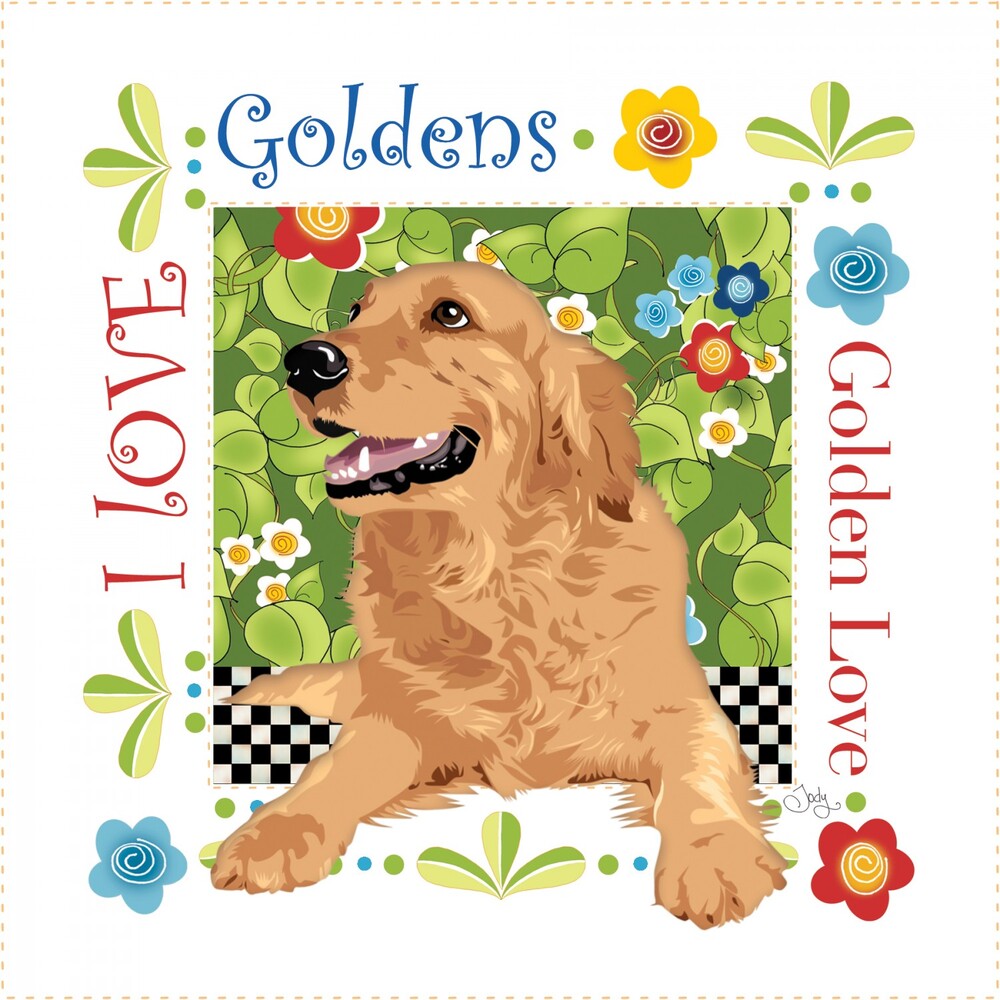Golden Retriever 152 mm Art Panel by Jody Houghton Designs for patchwork, quilting and sewing
