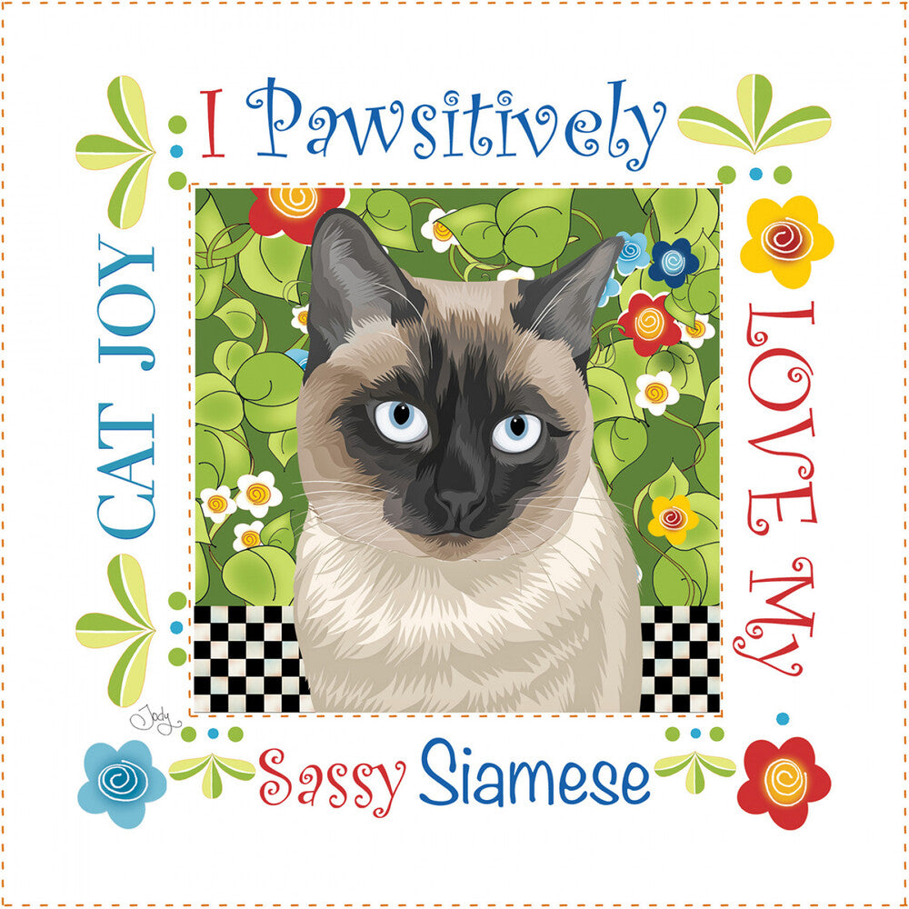 Siamese Cat 152 mm Fabric Art Panel by Jody Houghton for patchwork, quilting and sewing