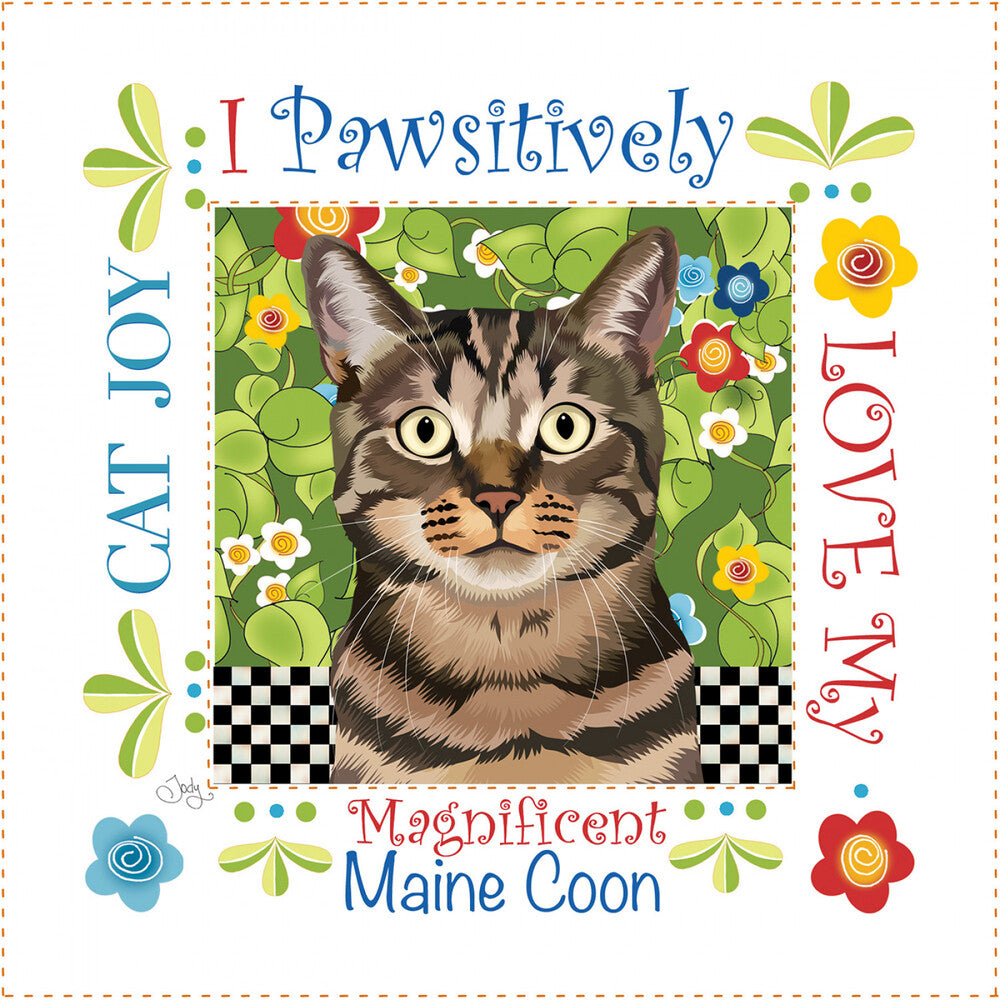 Maine Coon Cat 152 mm Fabric Art Panel by Jody Houghton for patchwork, quilting and sewing
