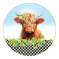 Highland Cow 127 mm Round Fabric Panel by Jody Houghton for patchwork, quilting and sewing