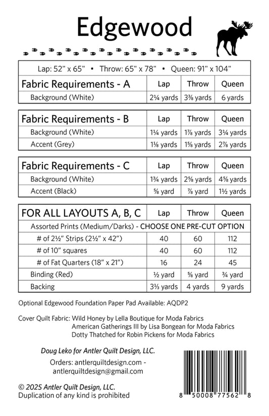 Edgewood Quilt Pattern by Doug Leko - Antler Quilt Design Precut Friendly Pattern