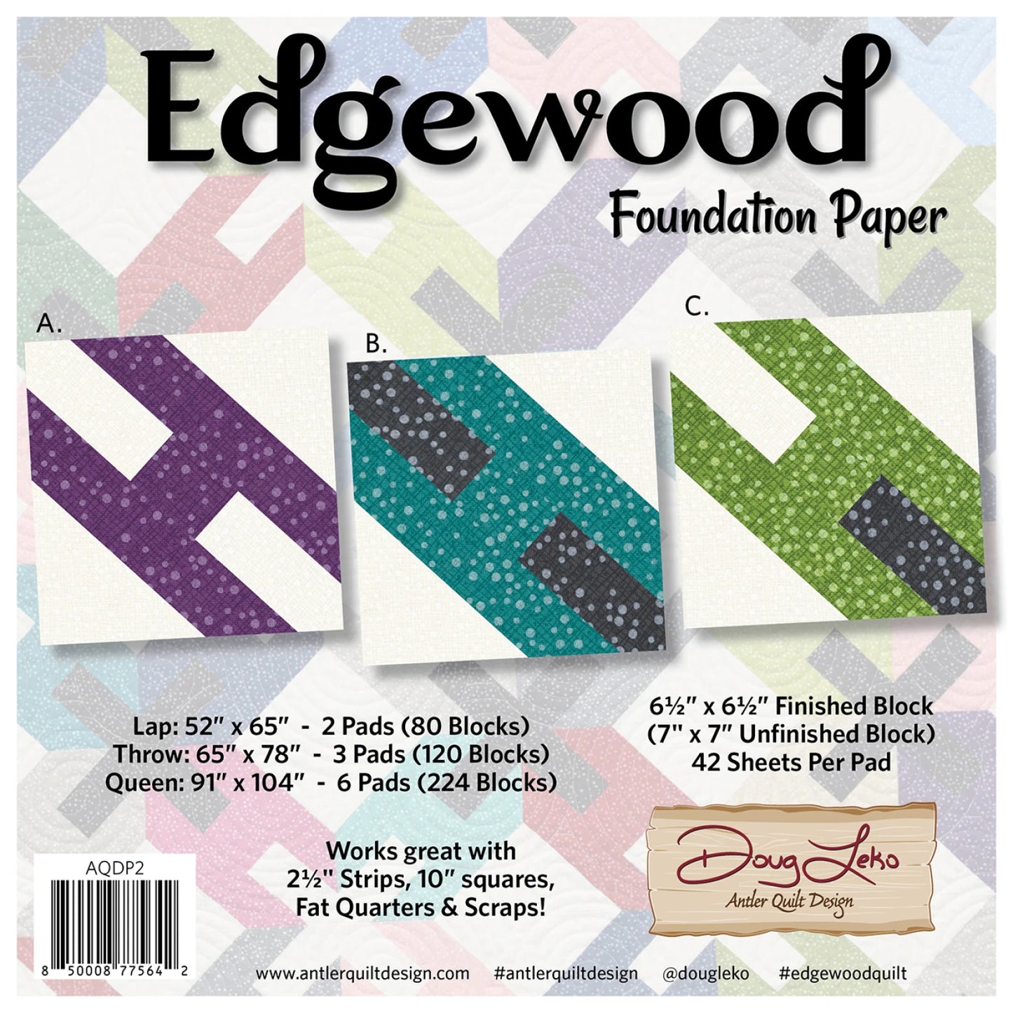 Edgewood Foundation Paper Pad by Doug Leko - Antler Quilt Design Paper Piecing Sheets
