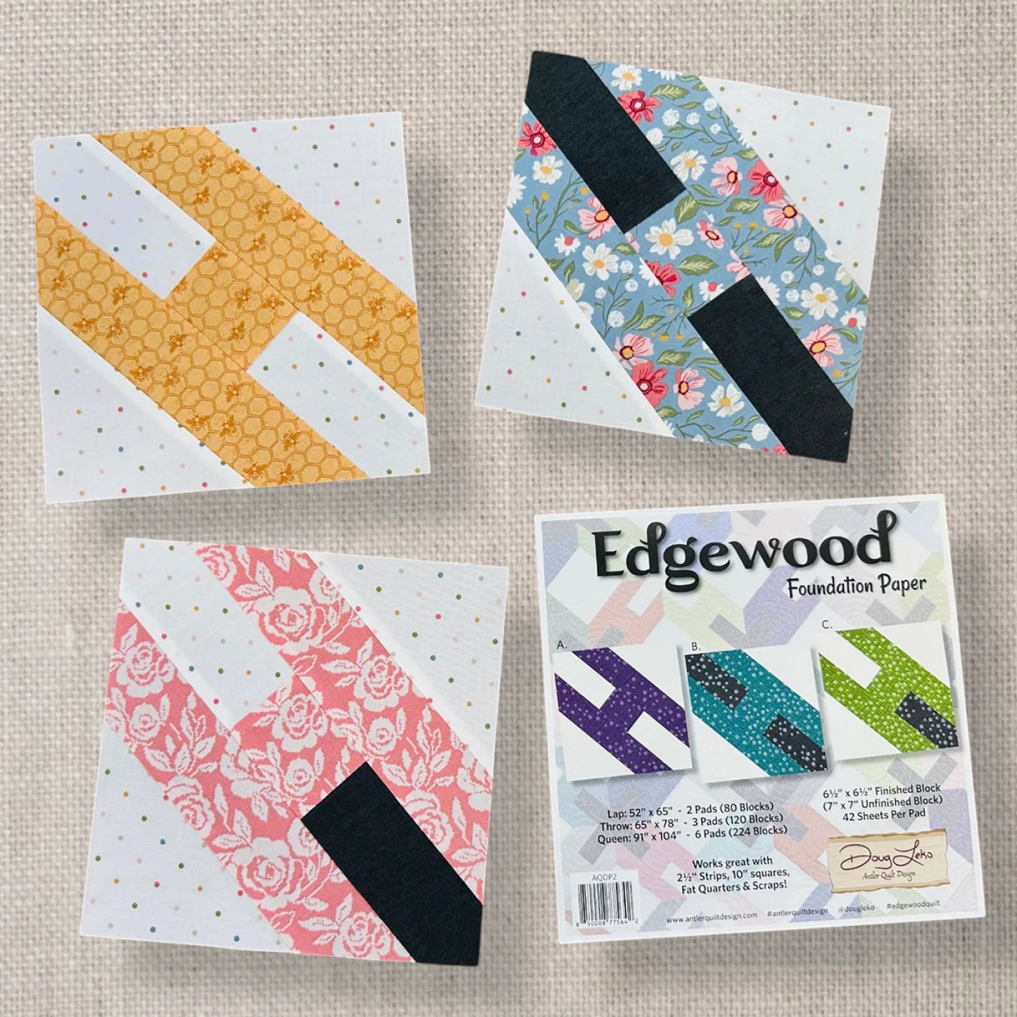 Edgewood Foundation Paper Pad by Doug Leko - Antler Quilt Design Paper Piecing Sheets