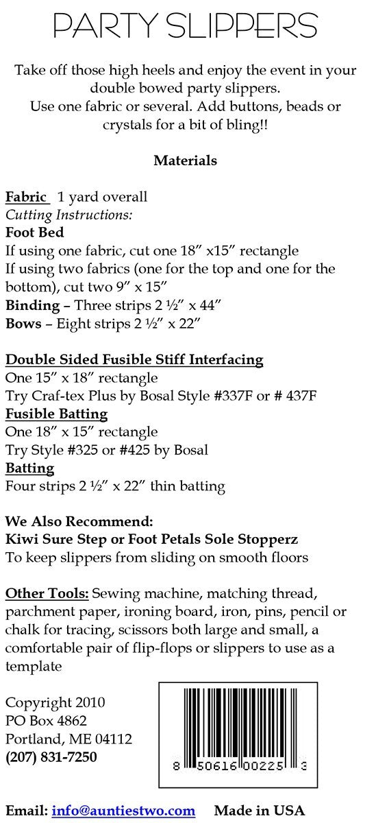 Party Slippers Pattern , quilting and craft projects