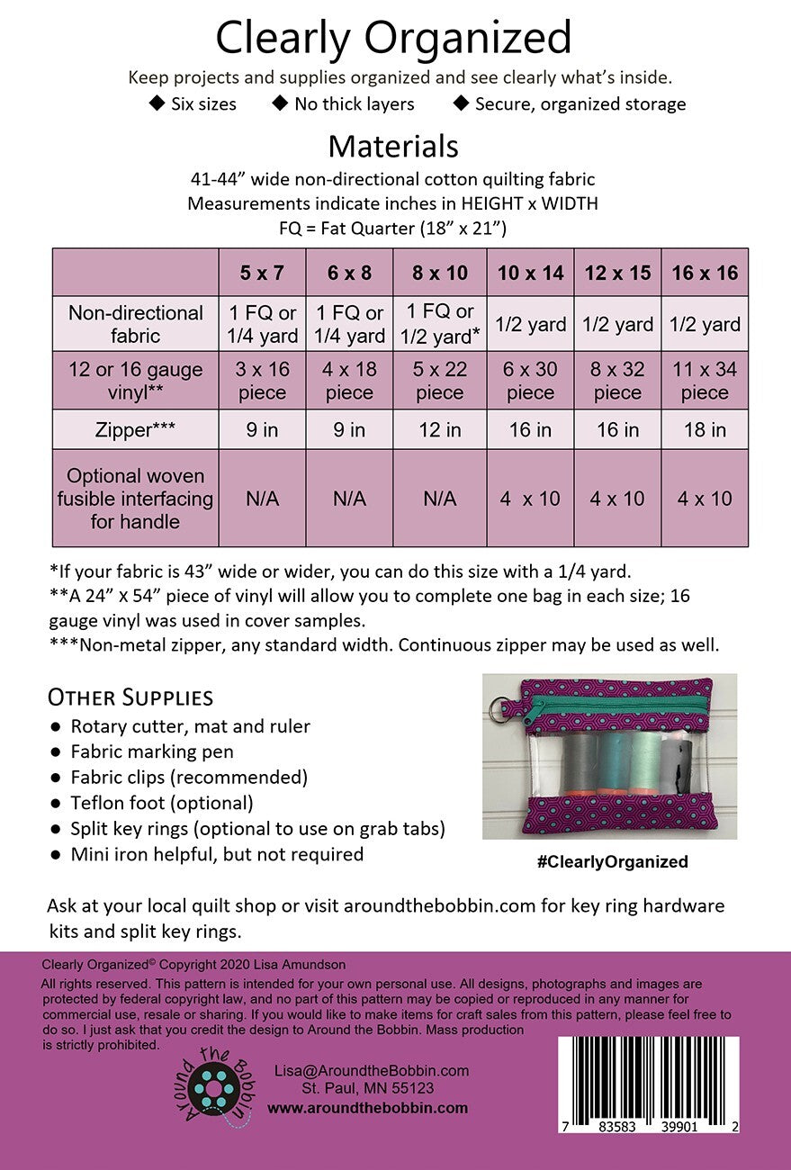 Clearly Organized Pattern , quilting and craft projects