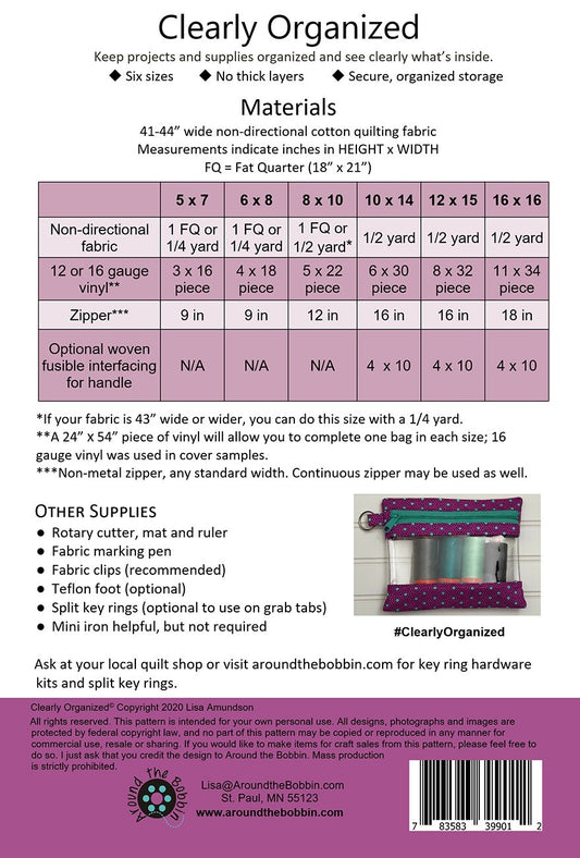 Clearly Organized Pattern , quilting and craft projects