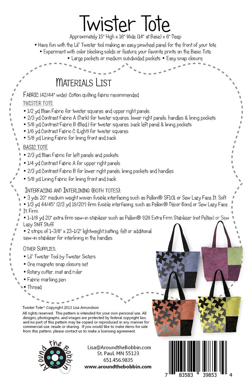 Twister Tote Pattern , quilting and craft projects