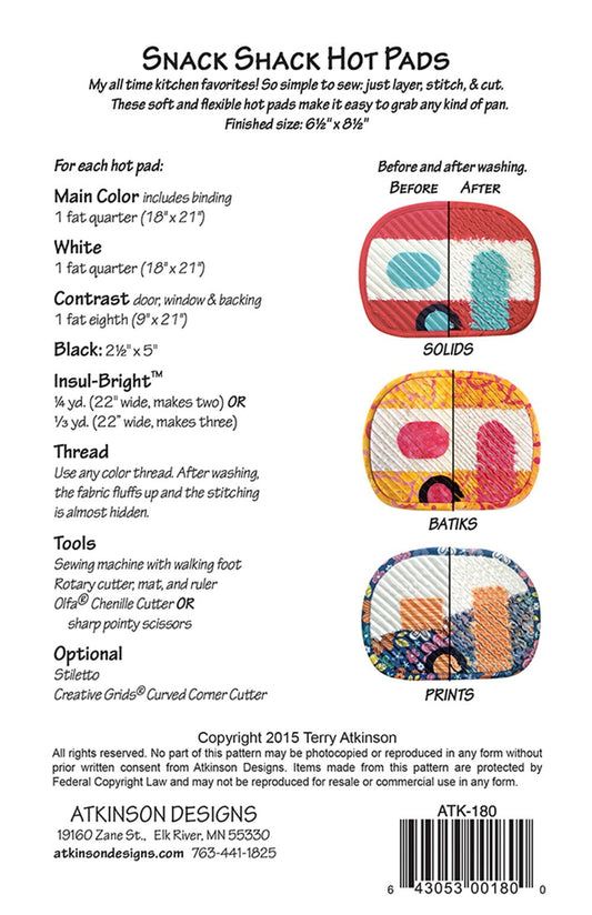 Snack Shack Applique Hot Pads Pattern , quilting and craft projects