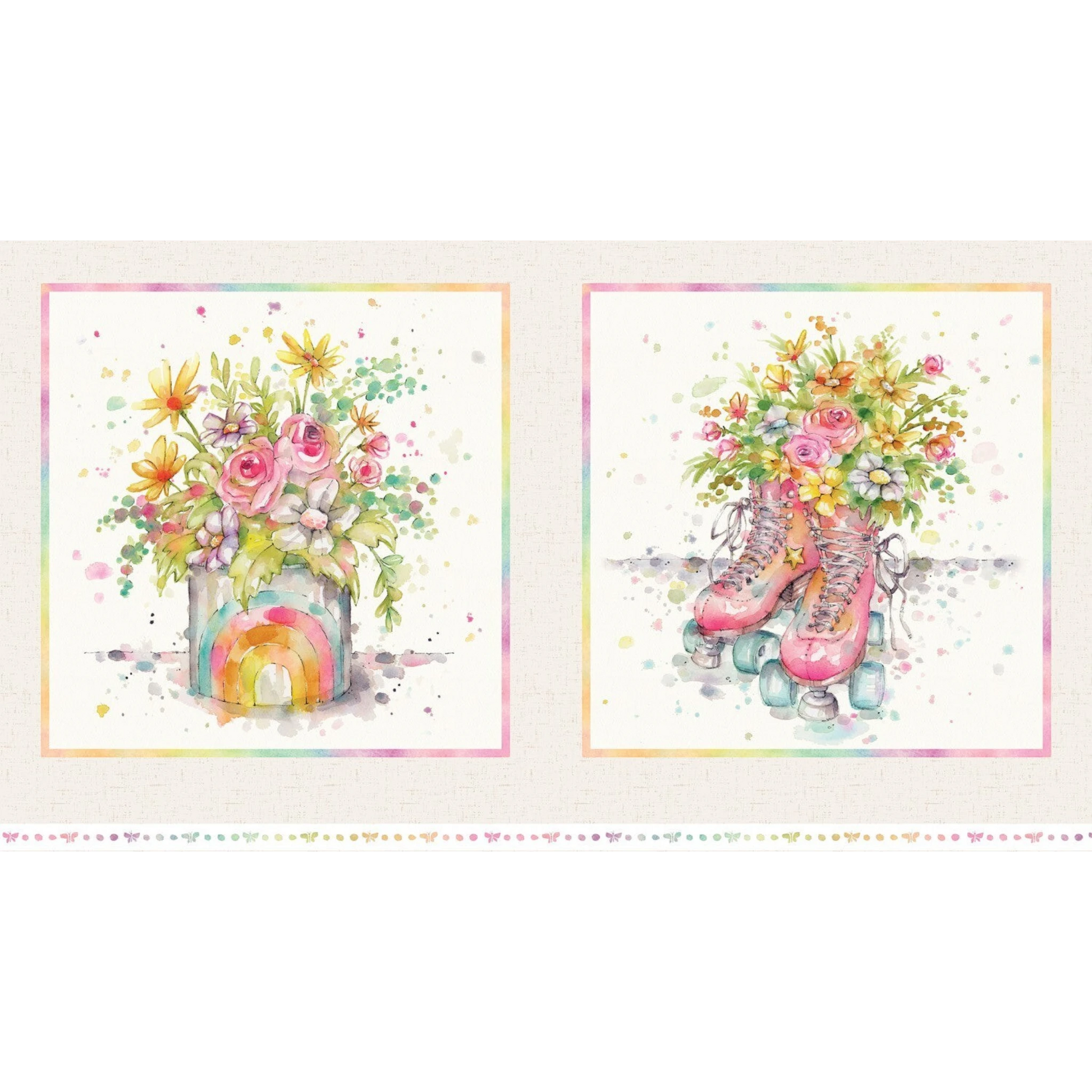 Boots and Blooms - Multi Skate Pillow Panel for patchwork, quilting and sewing