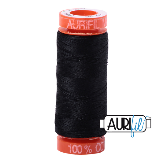 Aurifil 50 wt Cotton Mako 200 m - Black for patchwork, quilting and sewing