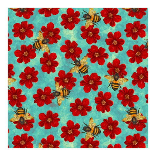 Enchanted Canopy - Lt. Blue Flowers with Bees 122 mm repeat sewing and quilting product
