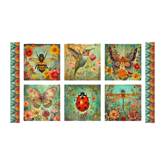 Enchanted Canopy - Teal Nature Blocks Panel for patchwork, quilting and sewing