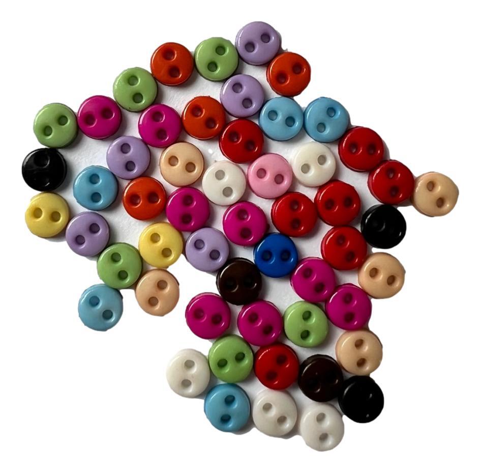 Buttons Mini 4 mm - 2 Hole Bright 50pk for garments, sewing and craft projects