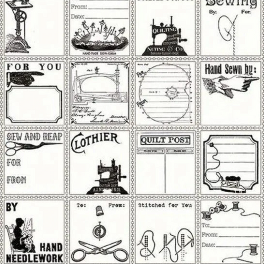 Quilt Labels Black Sewing Icons Panel for patchwork, quilting and sewing