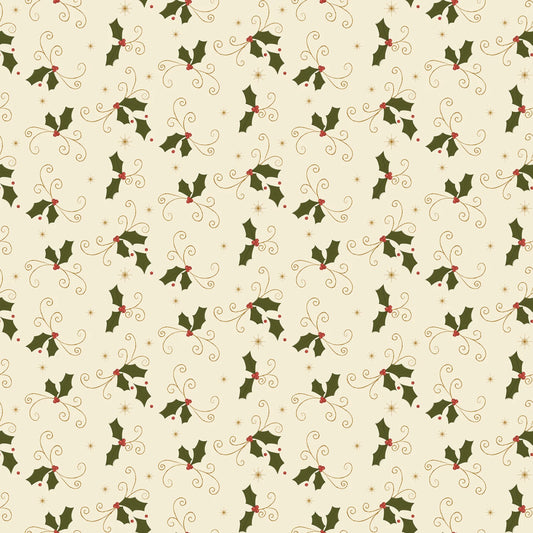 Christmas Greetings - Holly Cream | 1 Yard Cut