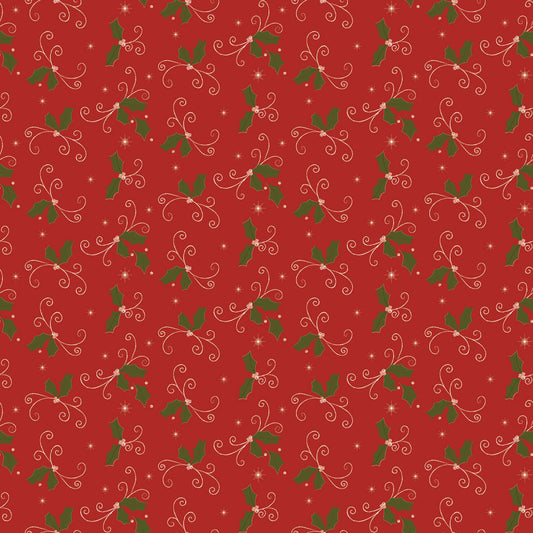 Christmas Greetings - Holly Red | 1 Yard Cut