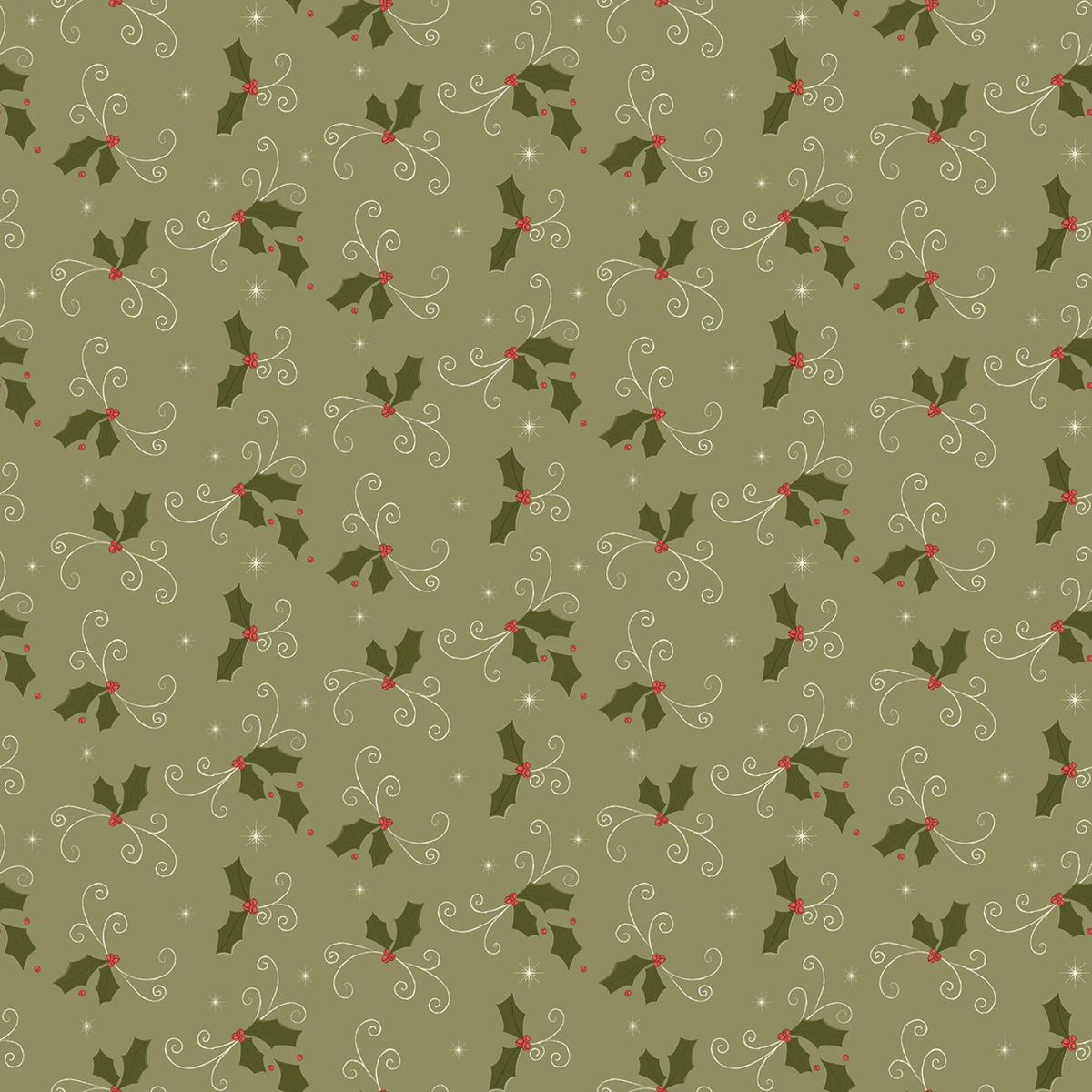Christmas Greetings - Holly Spruce | 1 Yard Cut