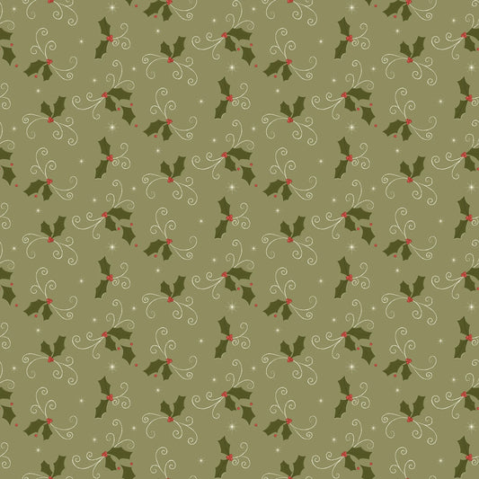 Christmas Greetings - Holly Spruce | 1 Yard Cut