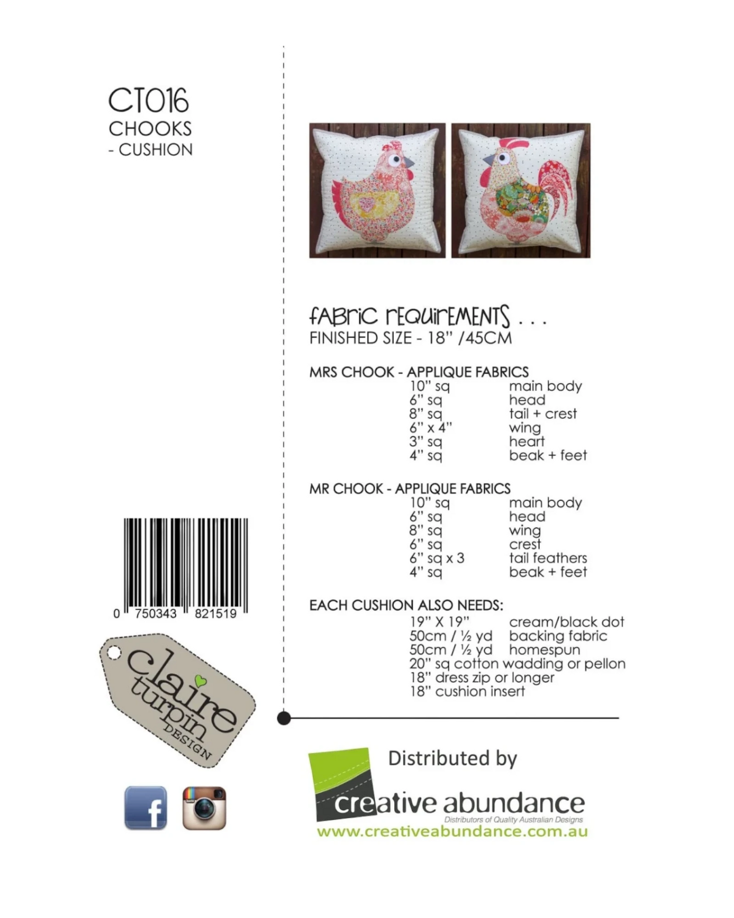 Chooks Cushion Pattern