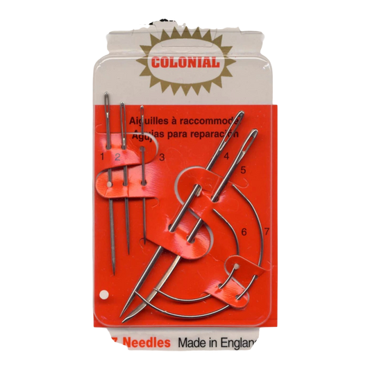 Everything Fabric Colonial Needle Co. 7-piece household repair needle set with straight and curved needles.