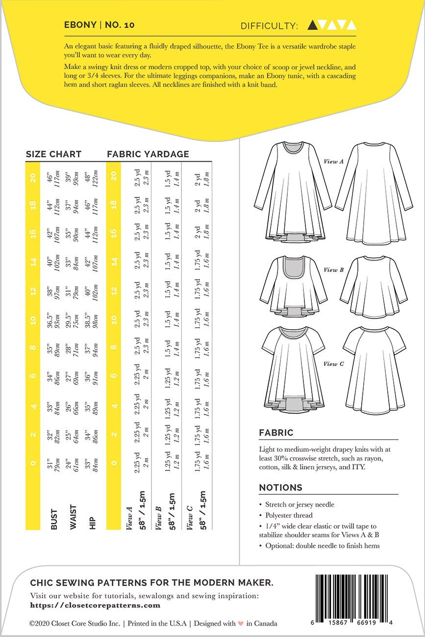 Ebony Knit Dress & T-Shirt Pattern , quilting and craft projects
